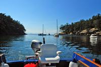 There is a narrow channel between Patos Island and Little Patos Island with a couple of mooring bouys.